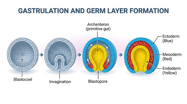 Gastrulation and germ layer formation blastocoel invagination blastopore stages