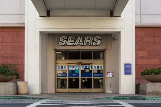 Vintage Sears entrance at the downtown mall. Burbank, California, August 2020