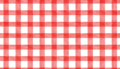 Seamless hand painted red gingham check pattern with soft watercolor texture. Warm cheerful plaid background ideal for fabric, wallpaper, packaging, stationery, kitchen and summer designs © liana