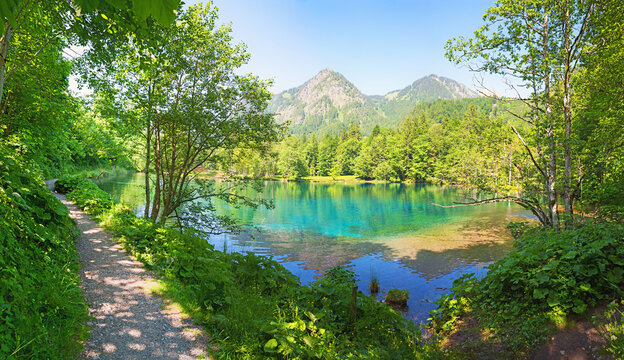 lakeside footpath Christlessee, blue-green, fed by spring water