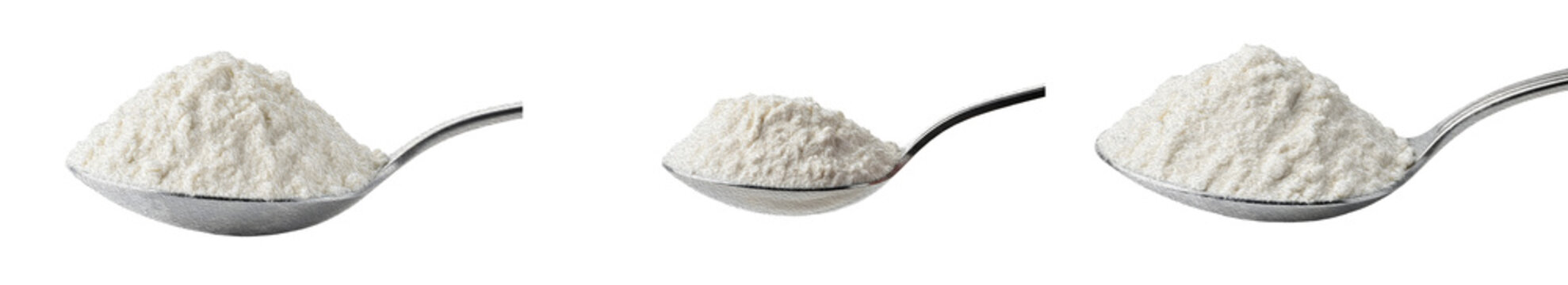 Flour on Spoon Stock Image Set, Isolated White Powder Heaps on Transparent Background PNG