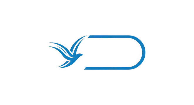 Stylized blue bird flying into an incomplete oval shape on a black background graphic design