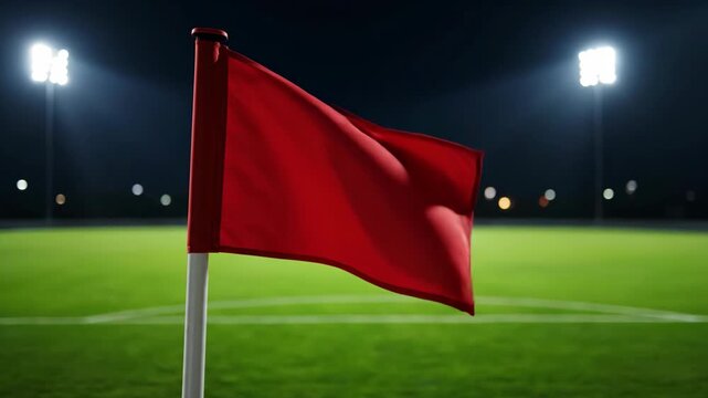 Red corner flag at a floodlit soccer stadium at night in summer 2026 football floodlight sport arena pitch football floodlight sport arena pitch