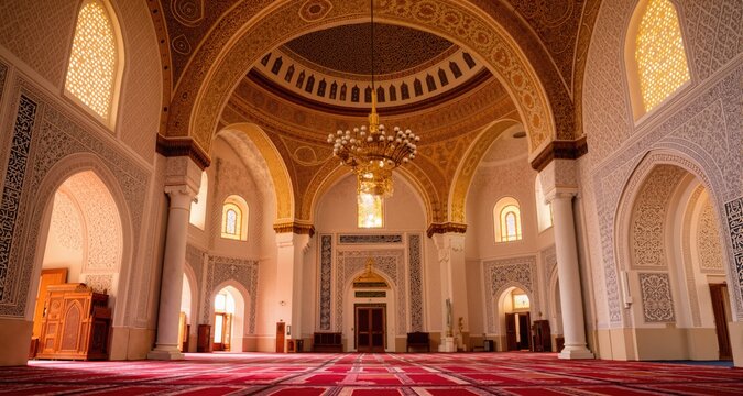 Holy beautiful muslim or arab mosque interior, religion concep
