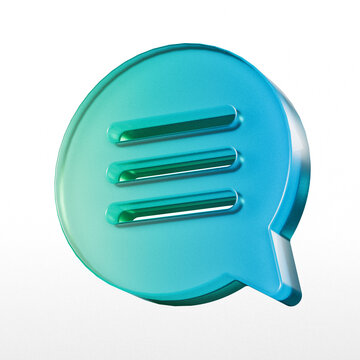 Blue speech bubble with three horizontal bars a 3d rendering on a white background