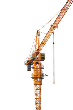 Isolated heavy duty orange tower crane for construction site and industrial building projects