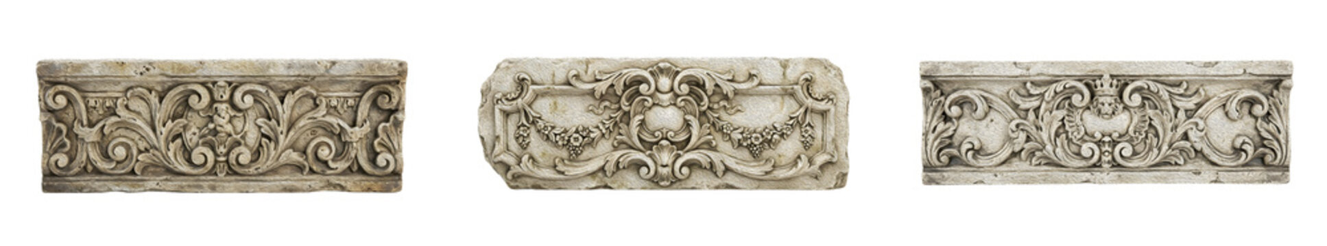 Antique Architectural Relief Panels with Ornate Carved Floral Scrolls