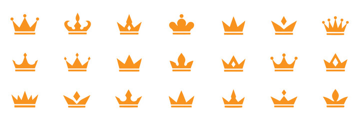 Crown icons, vector set. Crown vector, silhouette, icon. Crown symbol set. King, Princess crowns. Collection of crown silhouette. Vector illustration. Crown icon set. Royal crown symbol collection. © Hike Studio 2