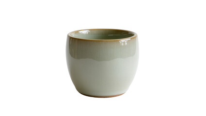 Isolated stylish green ceramic cup with unique textured glaze perfect for drinks
