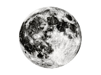Isolated full moon with detailed craters and dark mare, satellite view of a celestial body © Saoirse