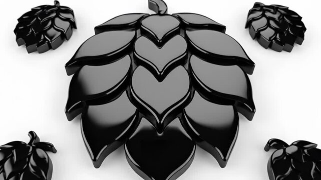 Black Hops Icons Set Isolated on White Background for Brewing and Craft Beer Design.