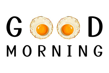 Obraz premium Font style, text, good morning, fried egg, vintage, hand-drawn on a transparent background