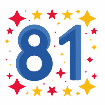 Number 81 with Stars and Confetti