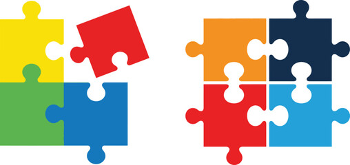 Fototapeta premium Colorful puzzle pieces connection problem solving and teamwork concept