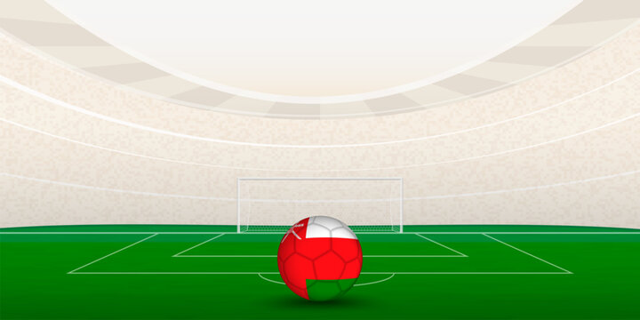 Omani Football Stadium with National Flag Soccer Ball. 