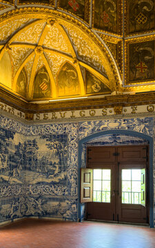 Tile Room with Gold Ceiling in Sintra National Palace