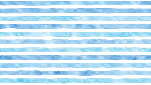 Beautiful seamless pattern with blue watercolor stripes. hand painted brush strokes, striped background. Vector illustration