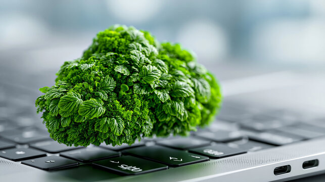 Close-up of a guide to sustainable cloud implementation focusing on green energy solutions, green computing concept, sustainable cloud photography, eco digital solution