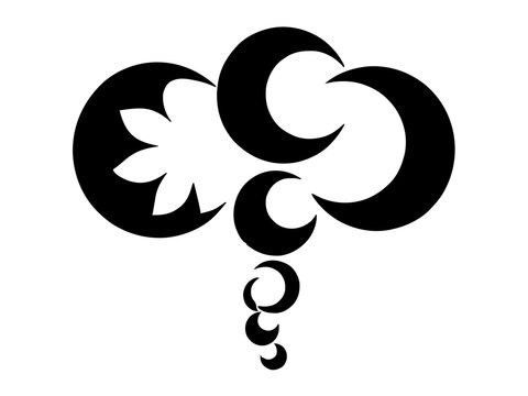 Eine sehr kunstvolle, fast kalligrafische Grafik aus ineinander verschlungenen, runden Schn&ouml;rkeln und Punkten. Das Design erinnert an Rauchschwaden oder florale Ornamente.KI Generiert