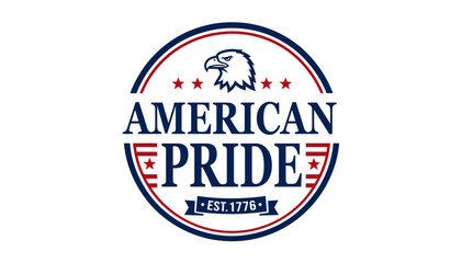 Obraz premium American Pride EST 1776 Circle Badge Logo with Bald Eagle Navy Blue Red Stars and Stripes – Patriotic Vector Emblem Perfect for T-Shirt Print, Sticker, Poster, Greeting Card