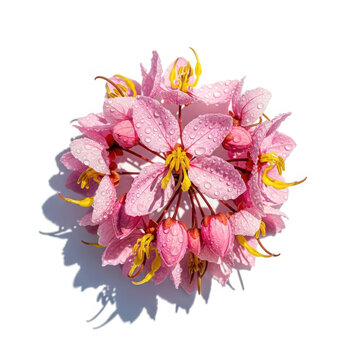 Beautiful pink cassia javanica flowers isolated on white background
