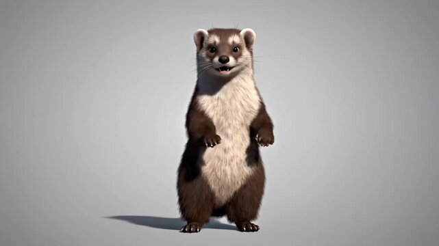 Malayan weasel performs a dance with CG fur rendering in a studio setup