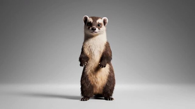 Malayan weasel dances in 3D rendering with realistic fur on plain background