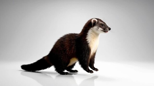 Malayan weasel performs dance in CG fur rendering with detailed animation and movement showing its unique features and actions
