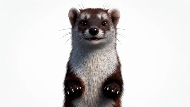 Malayan weasel displays playful movements in digital animation with CG fur rendering