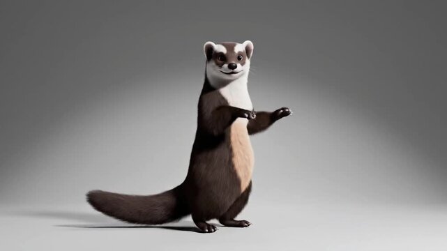Malayan weasel performs a dance in CG fur rendering using VSRExport for animation with focus on movement and expression
