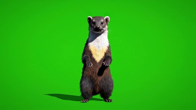 Malayan weasel performs a dance with CG fur rendering in virtual space show