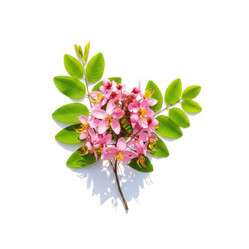 Beautiful pink cassia javanica flowers isolated on white background