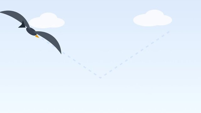 A bird soars through sky with clouds flying freely outdoors