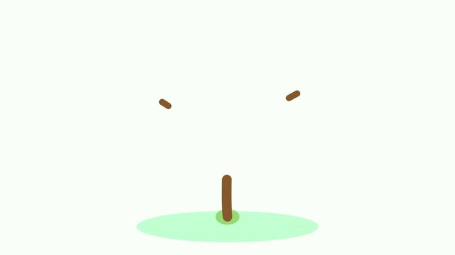 A minimalist illustration of a face made from objects on a green patch.