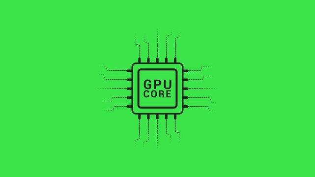 GPU core Icon Animation.  GPU core Icon on a green Background. 4k