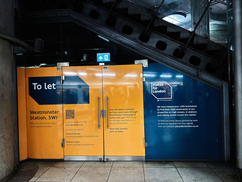 To let commercial retail space at Westminster Station, London, UK beneath escalators and stairs