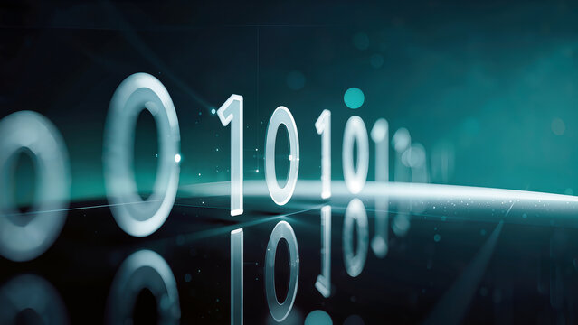 Abstract Blue Binary Code Background with Digital Data Reflections