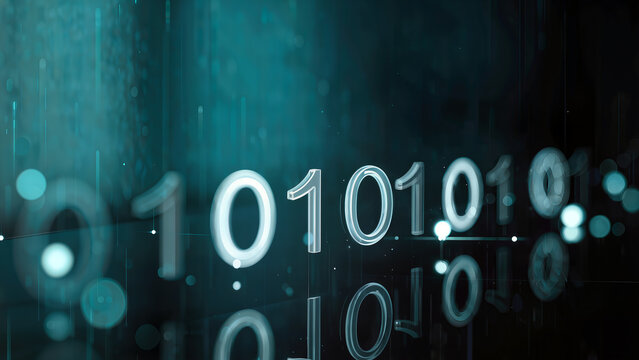 Abstract Blue Binary Code Background with Digital Data Reflections