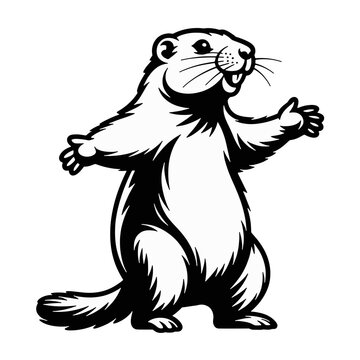 Groundhog mascot vector cartoon woodchuck character standing marmot line art outline logo