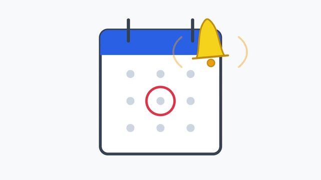 A calendar with a red marked date and a yellow alarm bell on top right