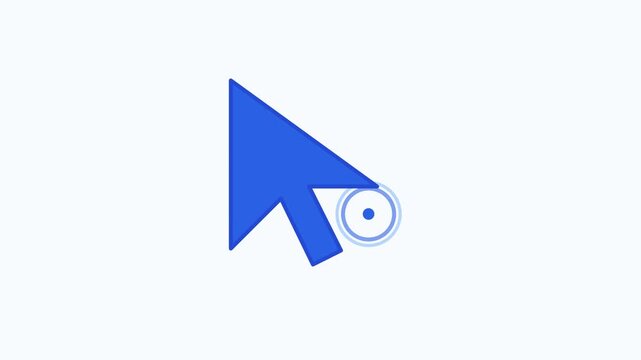 A blue cursor arrow icon points to a magnifying glass on a white background for searching