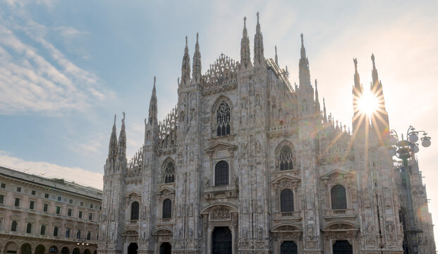 Piazza del Duomo, Cathedral Square, with Milan Cathedral or Duomo di Milano in the morning, Milan, Lombardia, Italy