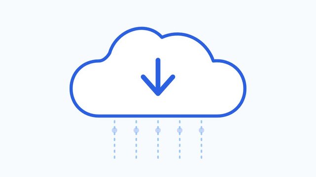 A blue cloud icon with raindrops and a downward arrow symbolizes weather and technology.