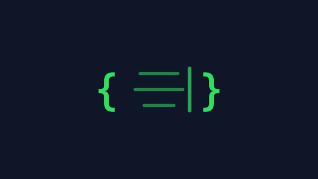 A futuristic green code symbol appears on a black background screen