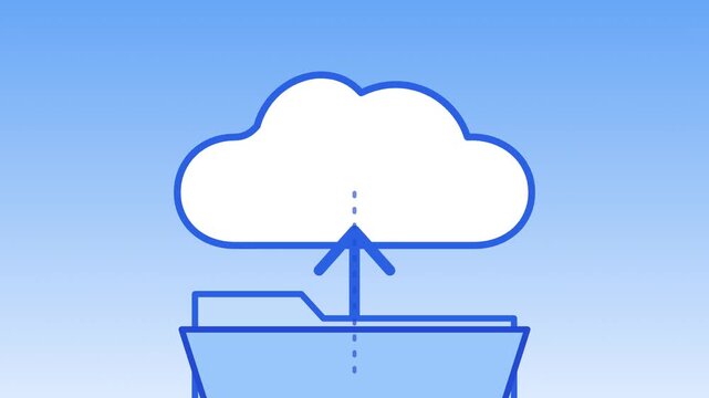 An illustration shows a cloud uploading to a server outdoors.