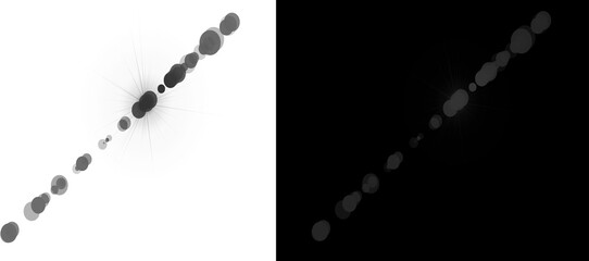 Fototapeta premium Abstract optical lens flare bokeh, anamorphic light leak texture on black and white backgrounds, cinematic glowing streak effect for overlays
