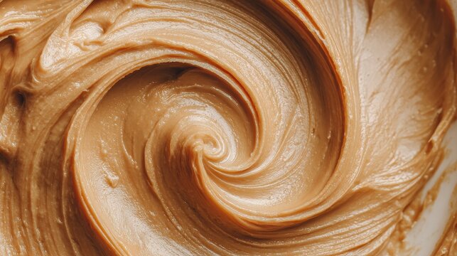 Minimalist still life featuring rich peanut butter texture on white