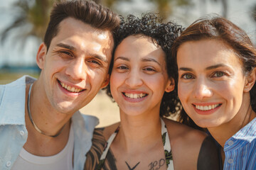 Fototapeta premium Diverse friends smiling together and enjoying happiness outdoors