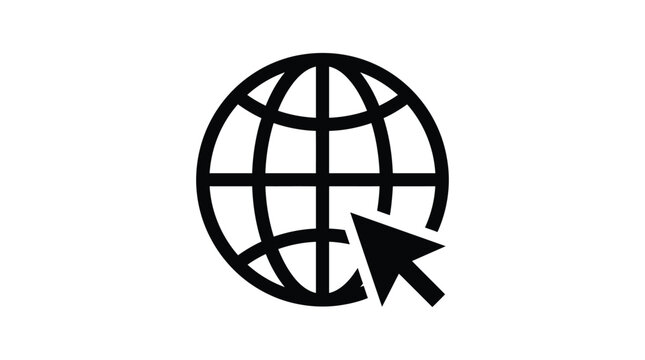 Globe with cursor icon black silhouette on white background
