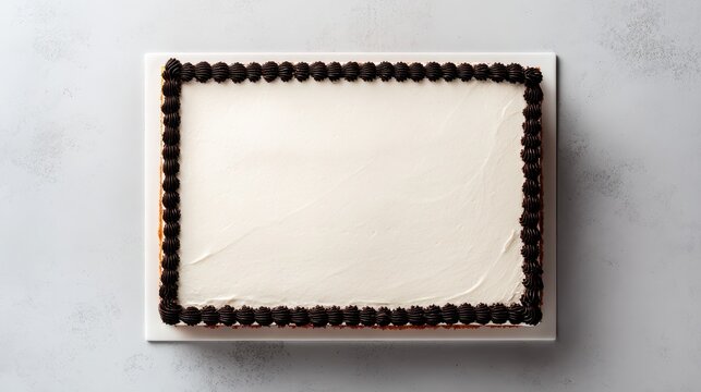 Unadorned Rectangular Cake Ready for Decoration with Chocolate Piping Border